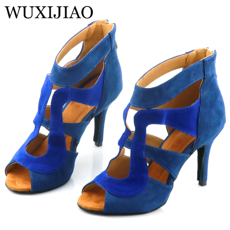 WUXIJIAO-zapatos de salsa de ante azul para baile latino, calzado de baile profesional para deportes de interior