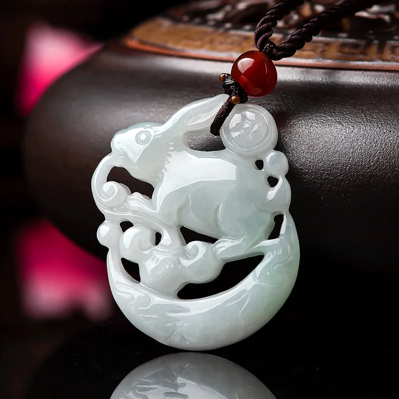 

Hot Selling Natural Jade Rabbit Zodiac Pendant Charm Jewellery Hand-Carved Necklace for Women Men Fashion Accessories