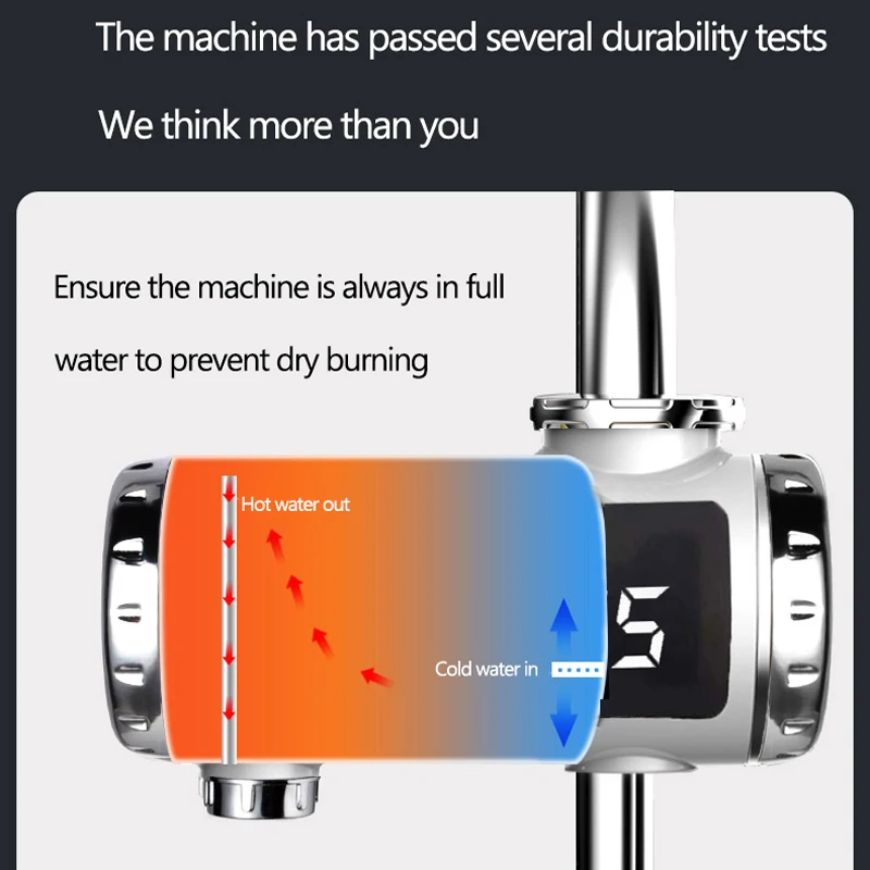 3000W Instant Water Heater Electric Faucet Fast Heating Tap Kitchen Bathroom Faucet Temperature Display Hot Cold Double Outlet