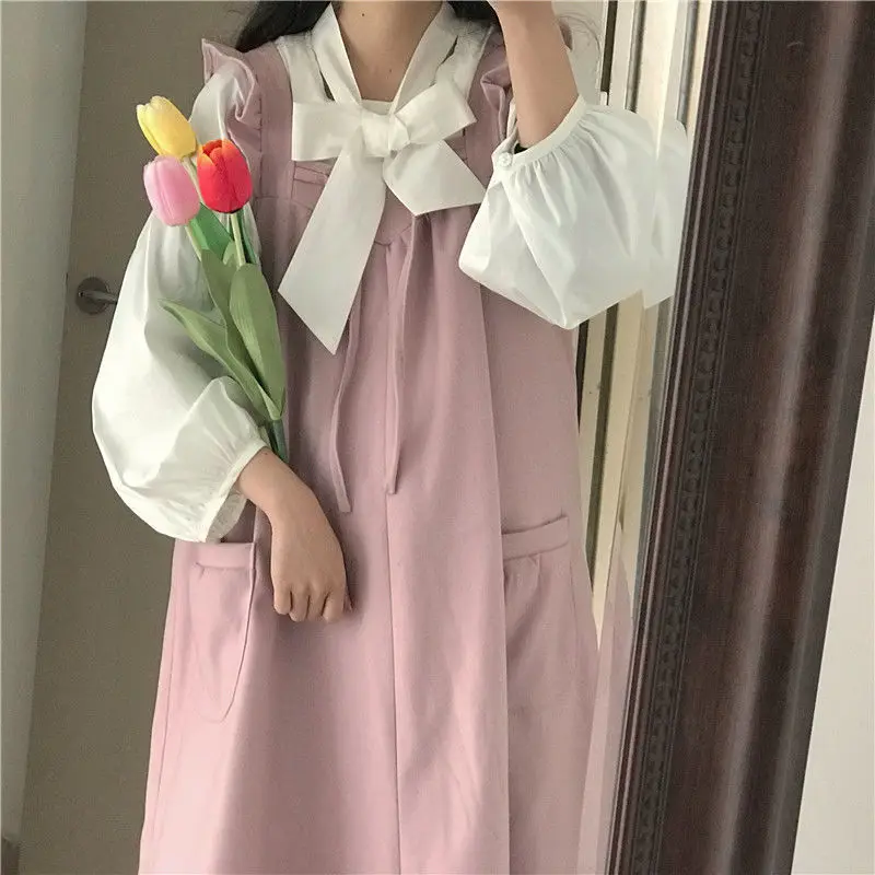 Shirts Women Bow Collar Japan Style Preppy Loose All-match Schoolgirl Inside White Tender Simple Lantern Sleeve Chic Student New