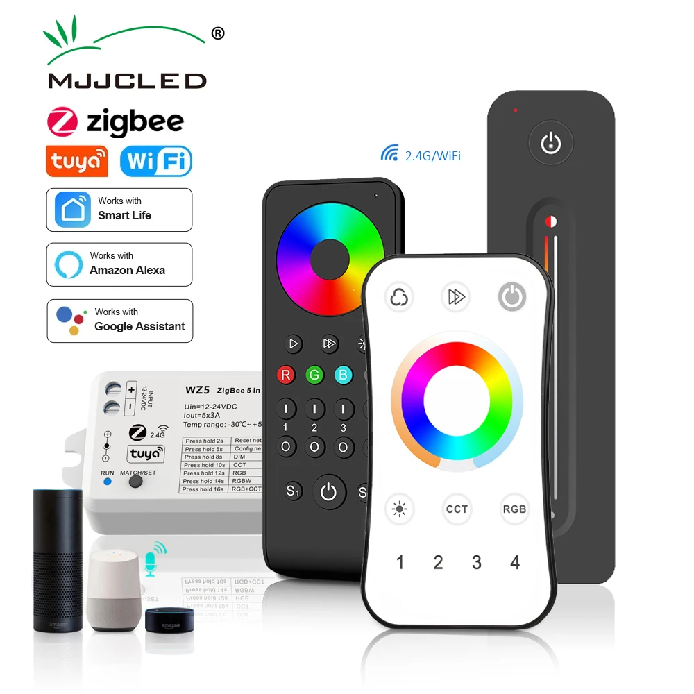 LED Zigbee RGBCCT contrôleur 12V DC 24V Tuya vie intelligente 2.4G RF télécommande vocale RGB CCT RGBW RGBWW LED bande lumineuse variateur