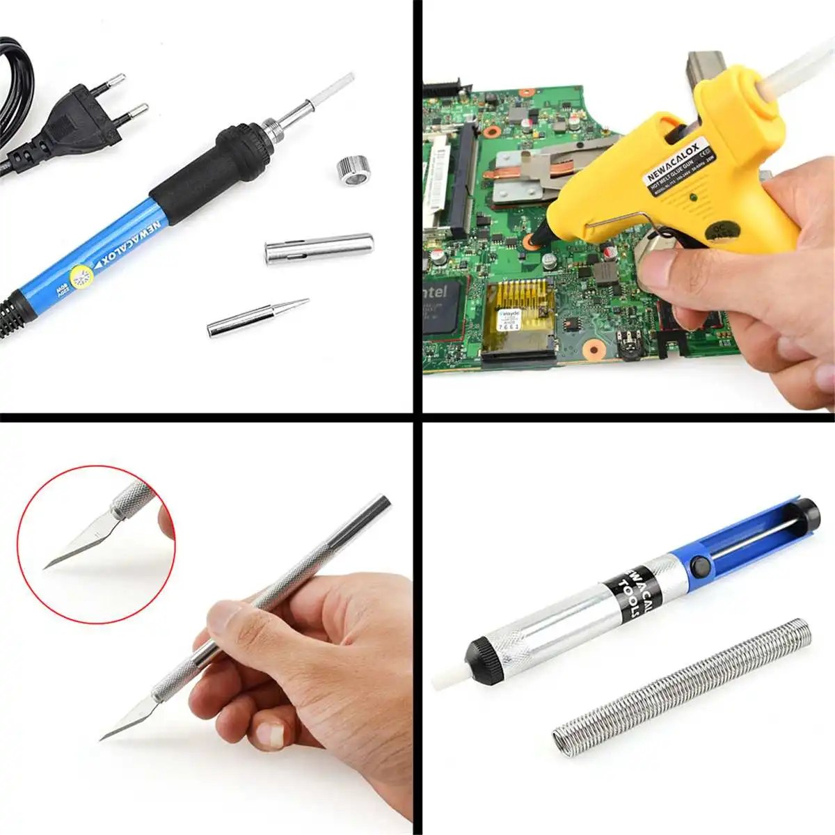 EU/US 60w DIY Adjustable Temperature Electric Soldering Iron Welding Kit Screwdriver Glue Gun Repair Carving Knife+ Storage Bag