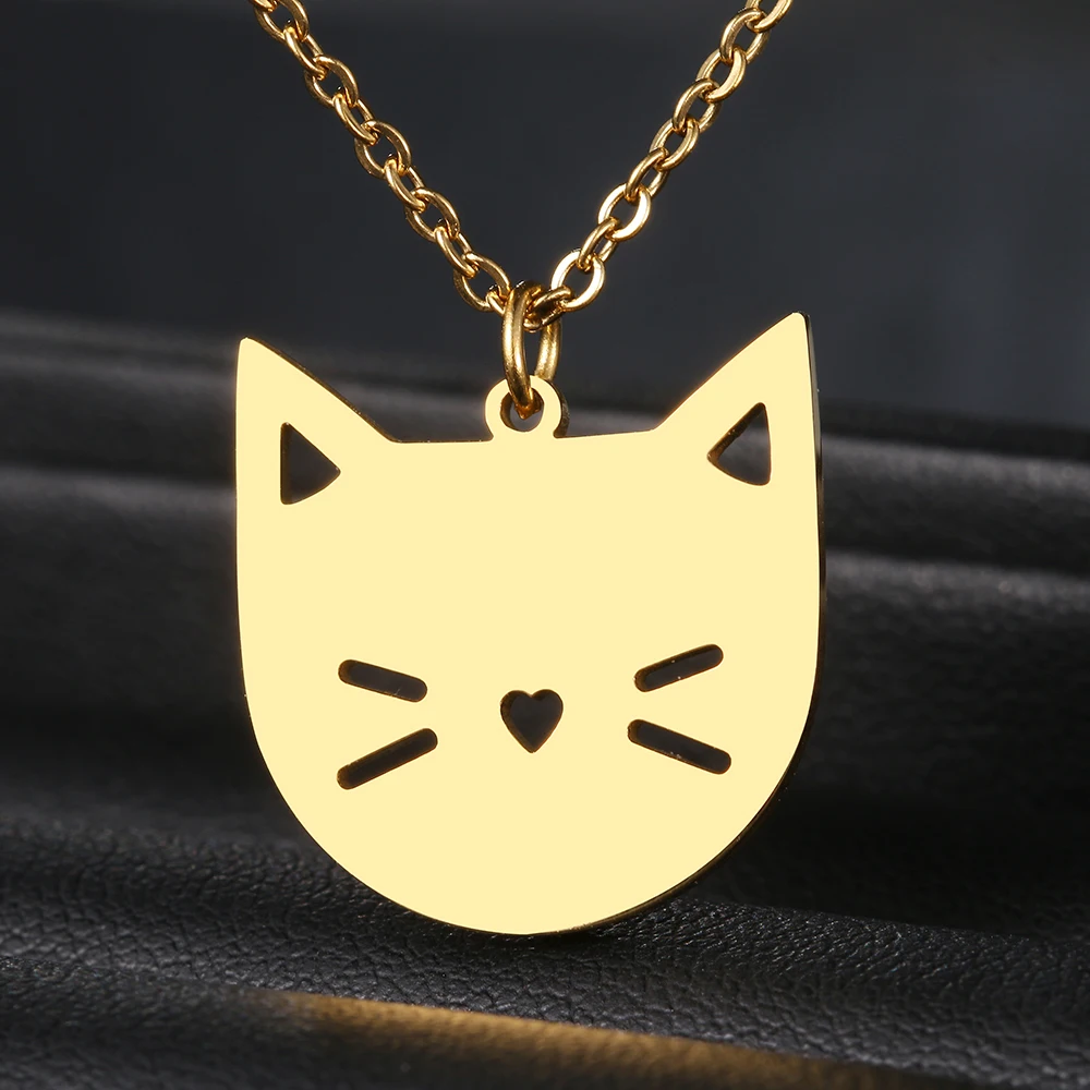 Stainless Steel Necklaces Cute Cartoon Kitten Fashion Pendants Chain Choker Fine Charm Necklace For Women Jewelry Party Gifts