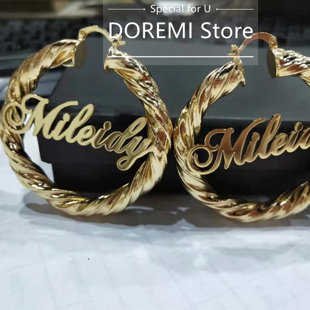 DOREMI 55mm Sexy Name Earrings Customizable Number Logo Customize Earrings Custom Hoops Statement Custom Jewelry Best Gift Women