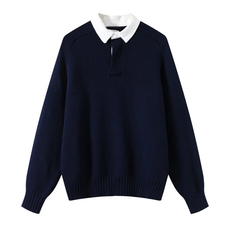 Vintage Girls Oversize Navy Sweaters 2022 Autumn Fashion Ladies Elegant Knitwear Casual Pullovers Women Chic Knitted Outfits