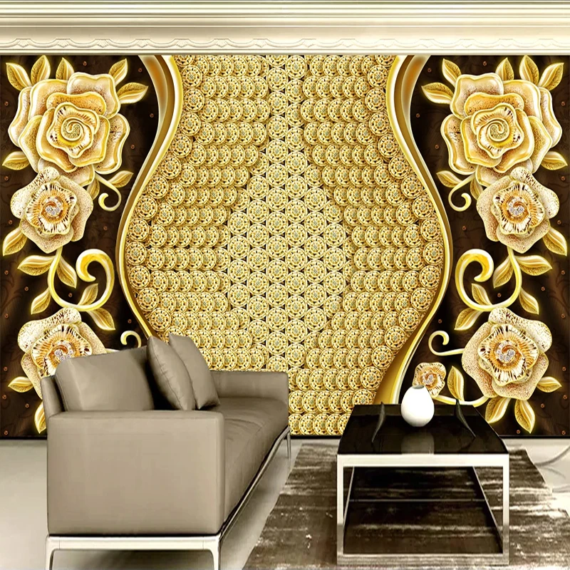 

Custom Mural Wallpaper 3D Gold Diamond Flower Jewelry Photo Luxury Bedroom Living Room Sofa TV Background Wall Papers Home Decor