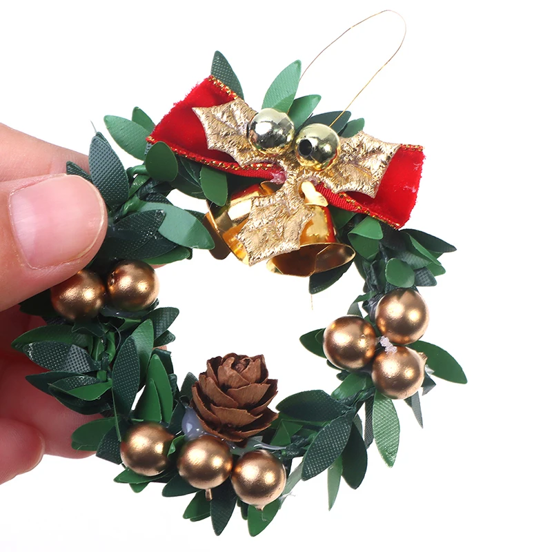 

6cm Christmas Garland Decor 1:12 Dollhouse Miniature Christmas Wreath Garland Christmas Ornaments Decoracion Navidad