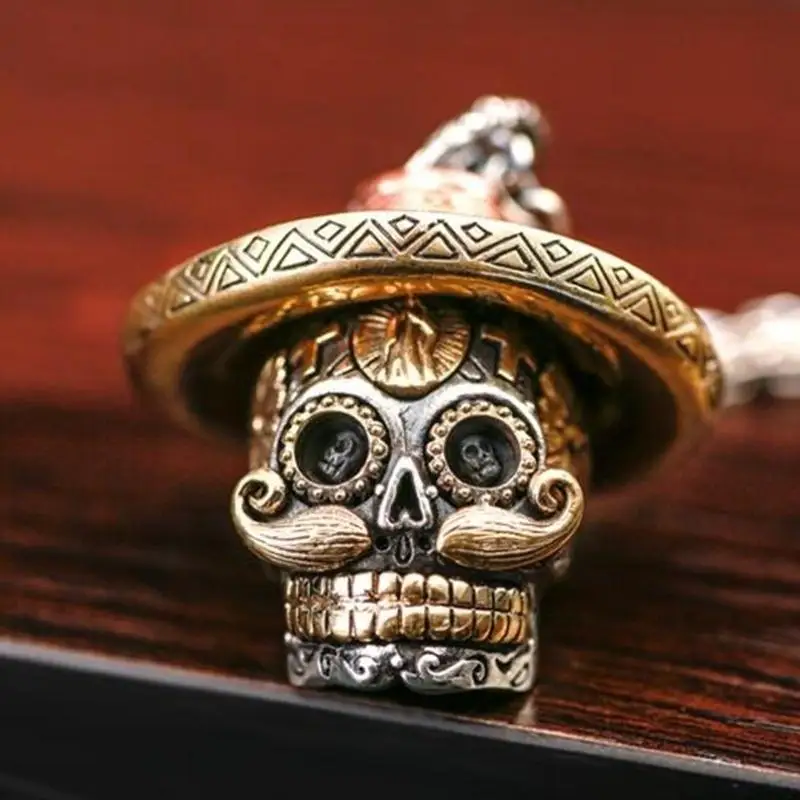 Fashion Personality Punk Skull Sliding Pendant Necklace for Men Skull Captain Hip Hop Jewelry Gift