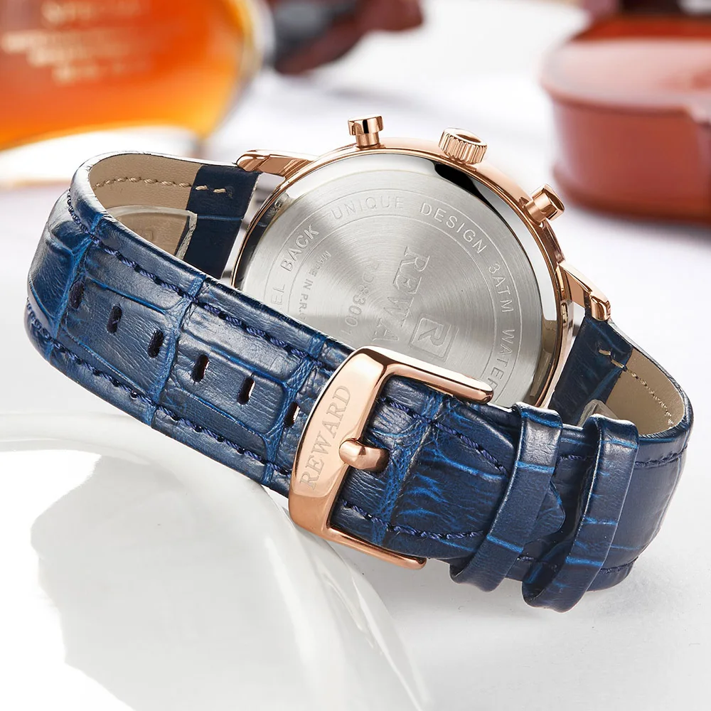 REWARD Men\'s Watch Modern Chronograph Sport 24 Hour Watch Iridescent Crystal Color Bright Glass Waterproof Wrist Watches