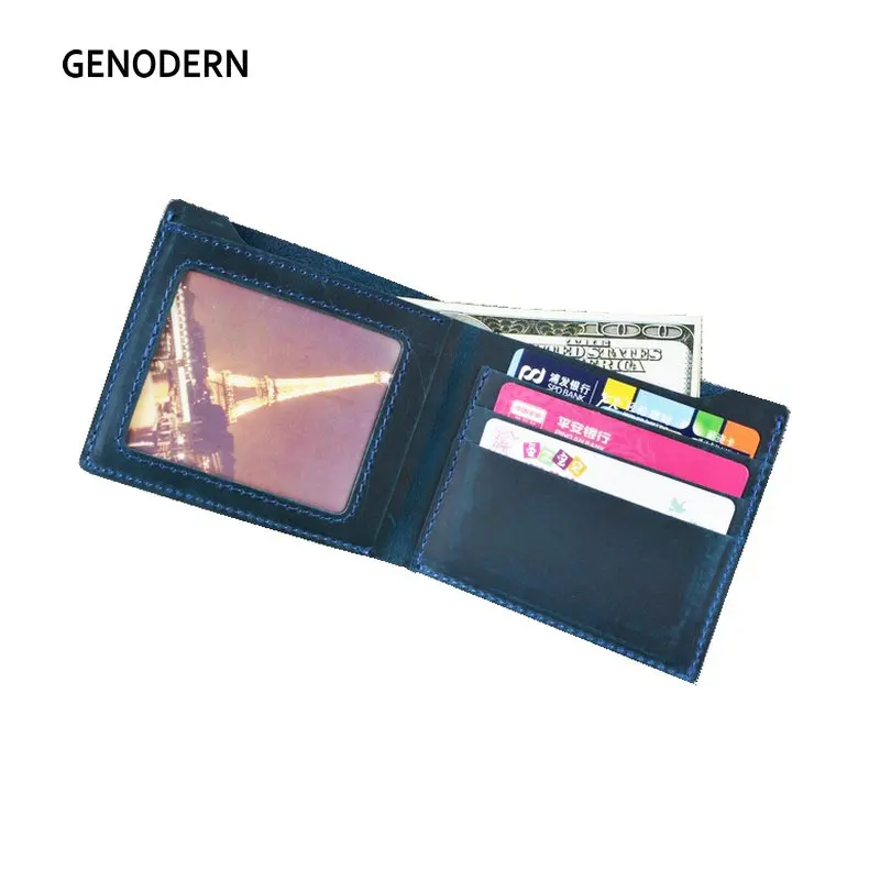 GENODERN 100% Cow Leather Wallet Men Bifold Credit Card Holder Wallet Short Slim Men Wallets Money Purse Male Portemonnee