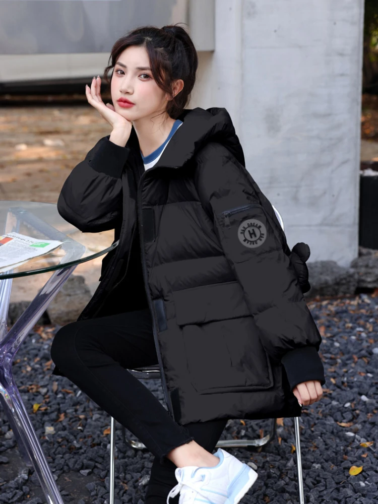 Fashionable Padded Jacket Women New Winter Clothes Loose Korean Version of Solid Color Stand-up Collar Warm Cute Padded Jacket