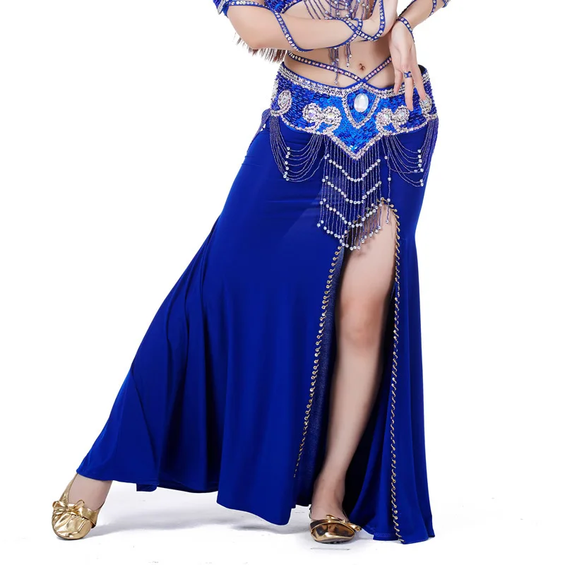 หญิง Belly Dance กระโปรงเต้นรำชุดเต้นรำอินเดียกระโปรงเซ็กซี่ Bellydance กระโปรง1Pc ลูกปัด Fishtail กระโปรง12สี