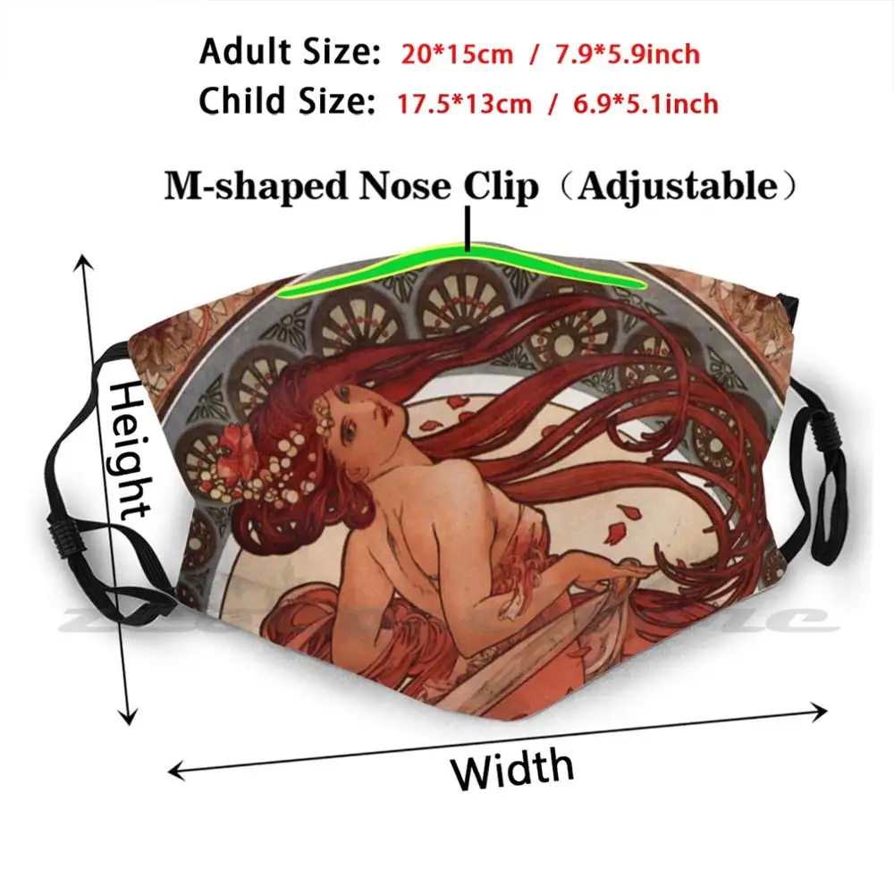 Art Nouveau Illustration-Dance Mask Cloth riutilizzabile Print Filter Washable Art Nouveau Mucha Alfons Mucha Womens Alfons