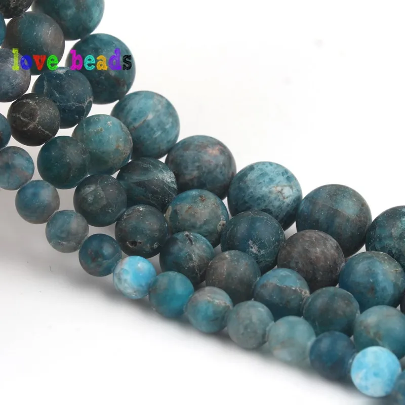 AA+ Natural Blue Apatite Stone Beads Dull Polish Matte Gems Stone Round Bead for jewelry Making DIY Bracelet Necklace 15\'\'Strand