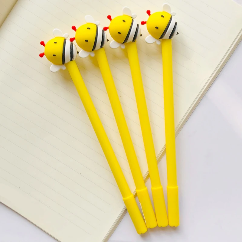 2pcs Cute Yellow Bee Silicone Doll Gel Pen Student Stationery School Office Supply Blue Ink image 3