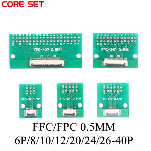 Cable FPC FFC de 5 piezas, 6, 8, 10, 12, 14, 20, 30, 40 pines, conector de paso de 0,5mm, adaptador SMT a PCB de paso de 2,54mm y 1,0 pulgadas