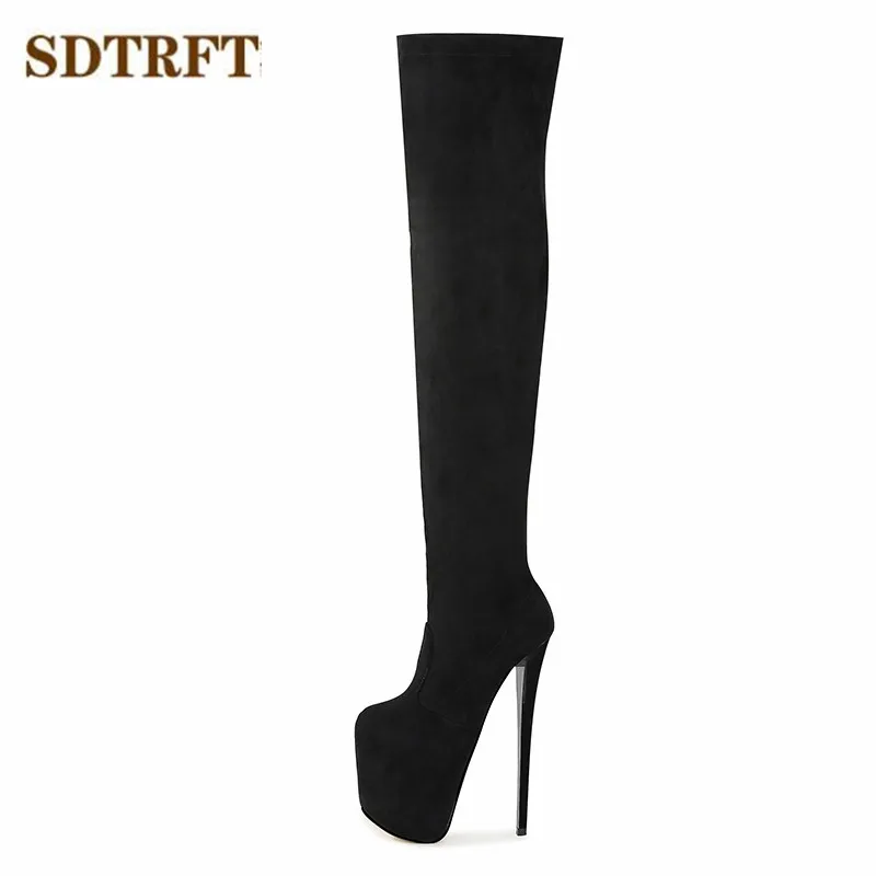 SDTRFT pole dancing 20cm thin heels Stiletto over the knee long boots platform women pumps ladies Elastic Fabric Side Zip shoes