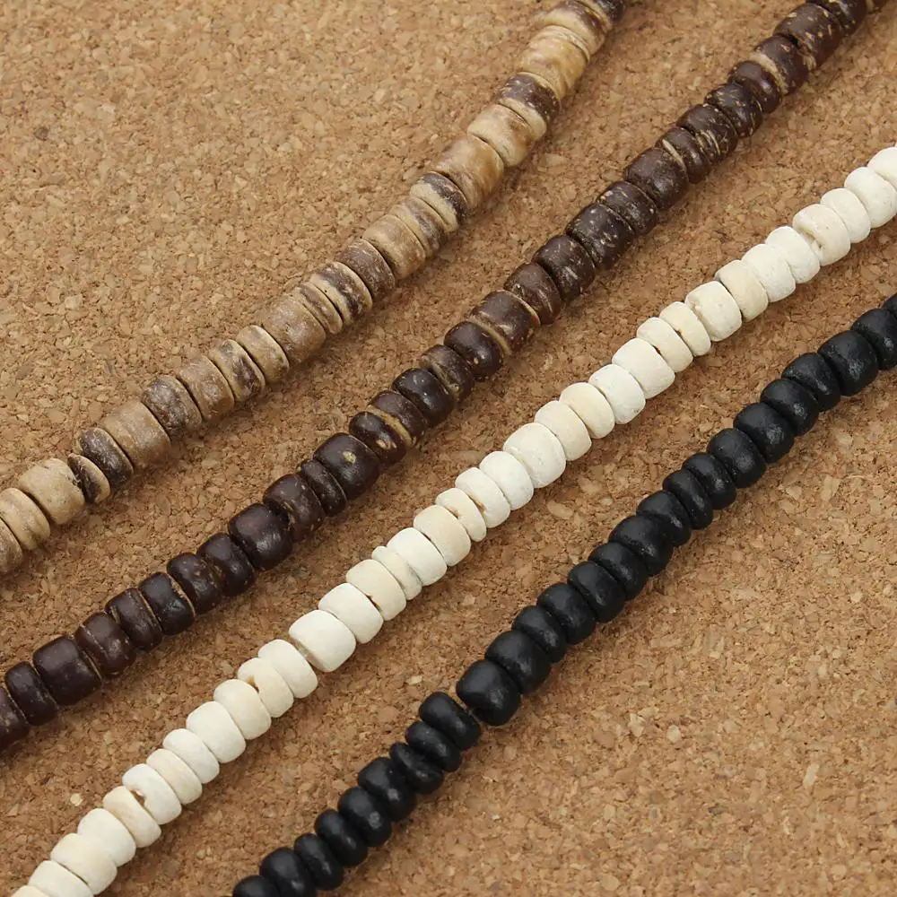 3 Strands/lot 5mm Natural Wooden Beads Flat Round Coconut Shell Spacer Beads For DIY Jewelry Making Findings Necklace Bracelets