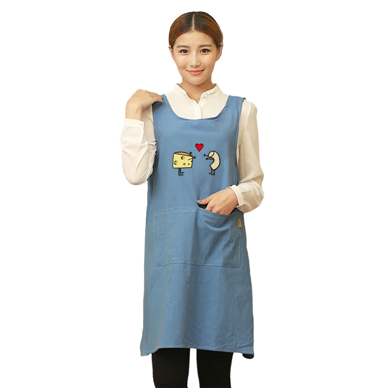 Apron Cotton Household Kitchen Anti-fouling And Oil-proof Cute Pinafore Custom Logo Women Work Smock