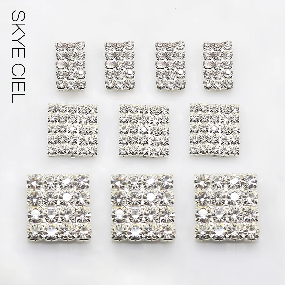 SKYE CIEL Strass 10 Pz/lotto Mix Size Argento FAI DA TE Diamante Quadrato Della Decorazione del Rifornimento Dell\'invito di Cerimonia Nuziale Dei