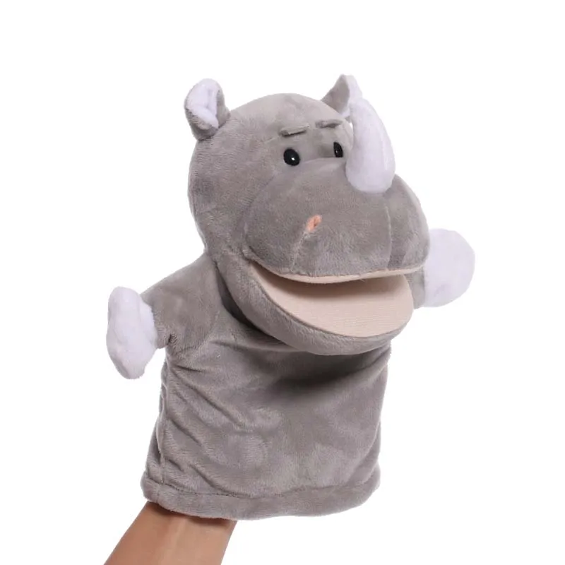 25cm Animal Hand Puppet Cute Rhinoceros Plush Toys Baby Educational Hand Puppets Story Pretend Playing Dolls for Children Gifts