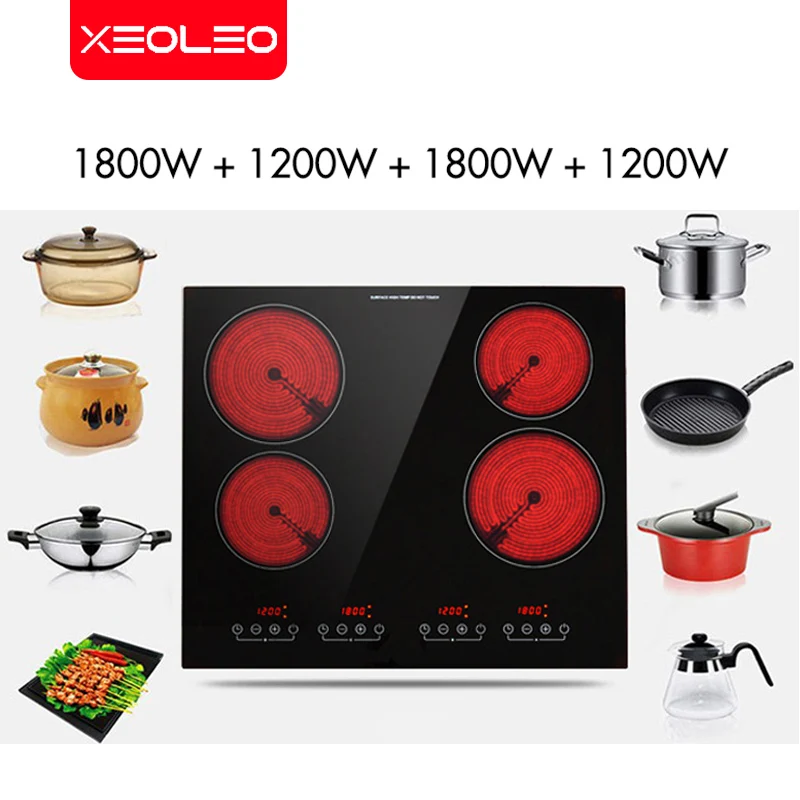 XEOLEO 4 Bếp Nấu Tích Gốm Hobs Lò Hồng Ngoại Lightwave Lò Nướng 1800W + 1200W Điện Ceramic nấu Máy