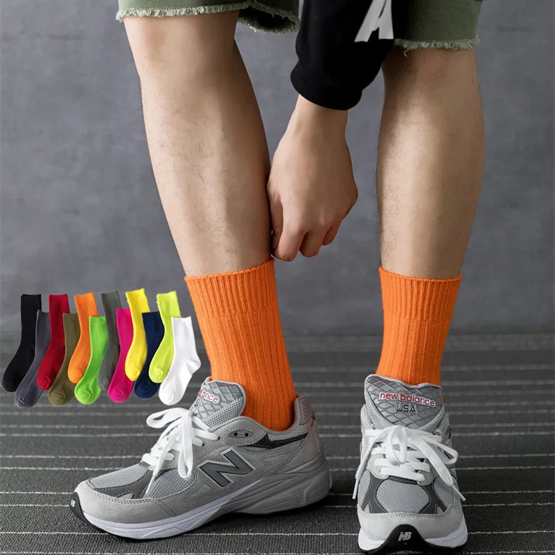 PEONFLY Harajuku Style Solid Men's Socks Fluorescence Color Hip Hop Skateboard Happy Socks Fashion Calcetines Hombre