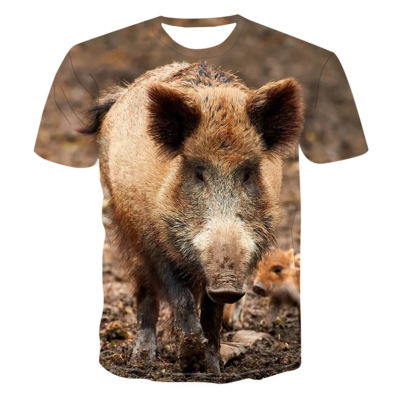 Hunting Animal Wild Boar 3D Printing Summer Casual Fashion Men's and Women's T-Shirt Streetwear Short-Sleeved Pullover