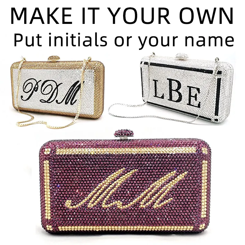 

Make it your own personal design bag Bridal wedding party name purses women evening party diamond crystal initials clutches bags