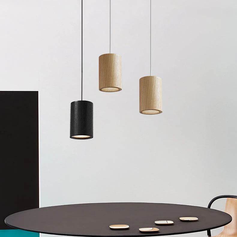 Northern Europe Wooden Pendant Lamp Simple Modern Creative Personality Restaurant Lamps Black Solid Wood Bar Small Light