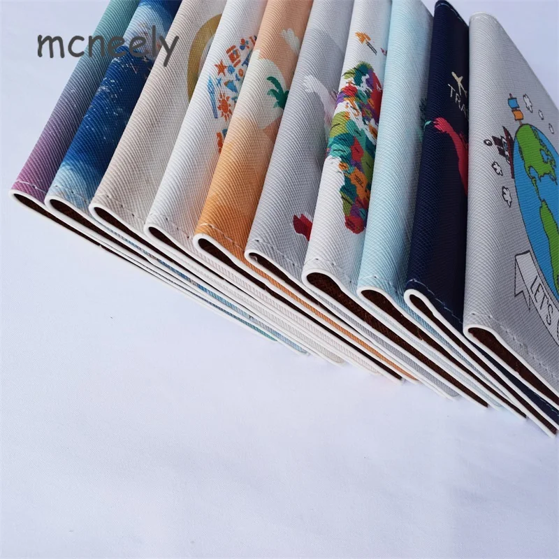 Travel Around The World Series Passport Cover Leather Bank Credit Card Case Ticket Folder Men and Women Passport  Holder 1PC