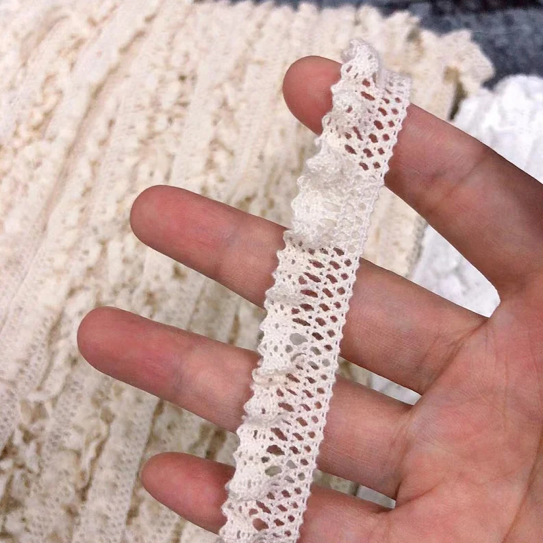 Hot!! 10 Meters Cotton Elastic Lace Trim Sewing Material Accessories Wholesale 16mm Beige/White Design Lace Fabric Ribbon