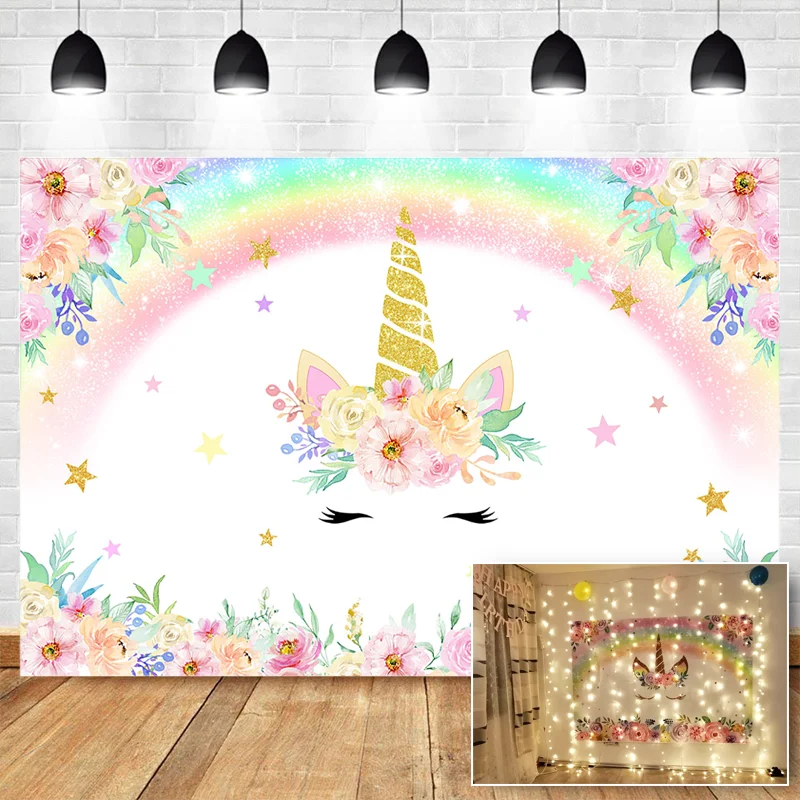 5x3FTユニコーン背景ピンク花ユニコーン背景ピンクのテーマユニコーン誕生日パーティーの装飾フォトブース