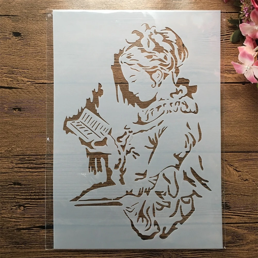 

A4 29 см Reading Study Girl Student DIY многослойные трафареты настенная живопись раскраска для скрапбукинга тиснение альбом декоративный шаблон
