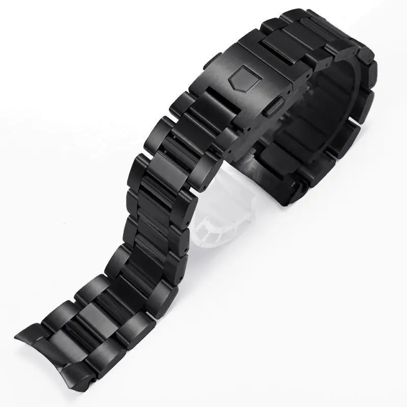 High Quality silver black Stainless steel Watchband Bracelets Curved end Solid Link 22mm for TAG heuer steel watch men straps