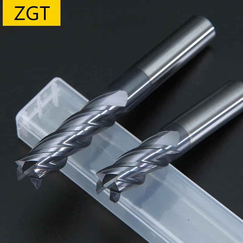 Zgt 1 peça fresa de aço de tungstênio hrc50 4 flauta 6mm 8mm 10mm 12mm 14mm 16mm 20mm ferramentas de fresagem de metal duro