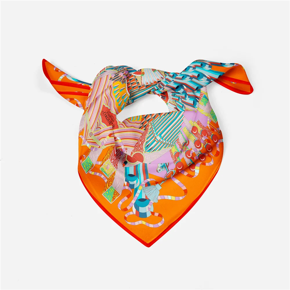 Twill Silk Scarf Woman Geometric Painting Square Scarves Wraps Bandana Small Hijab Silk Foulards Tie Headband Neckerchief 53CM