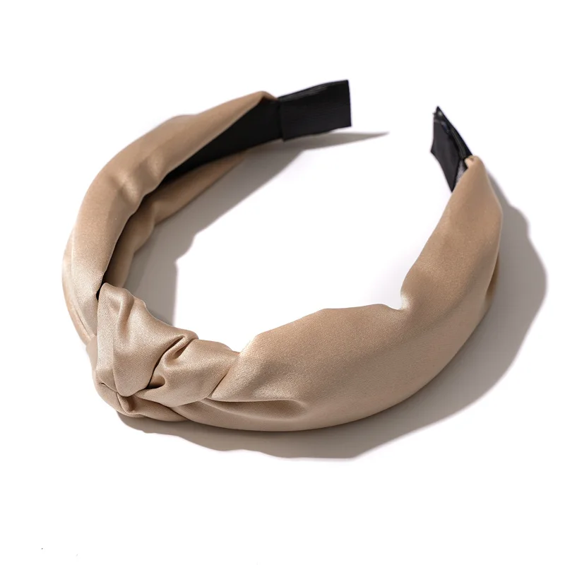 Summer Satin Headband Female Knot Hair Hoop Solid Fashion Hair Headbands Fabric Wide Hair Clip Woman Office Hair Accessories