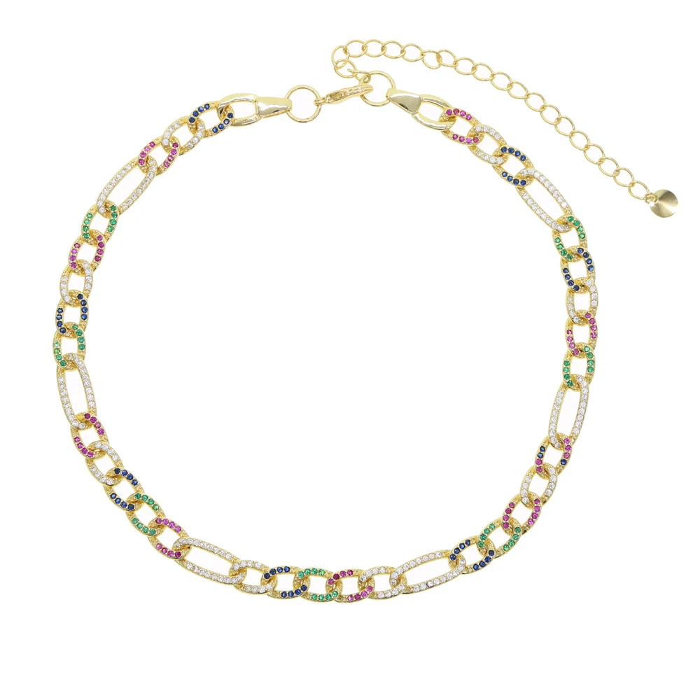 Iced Out rainbow cz choker neckalce with 2 colors Full Miami Curb Cuban Chain CZ Rapper Necklaces For women Hip Hop Jewelry