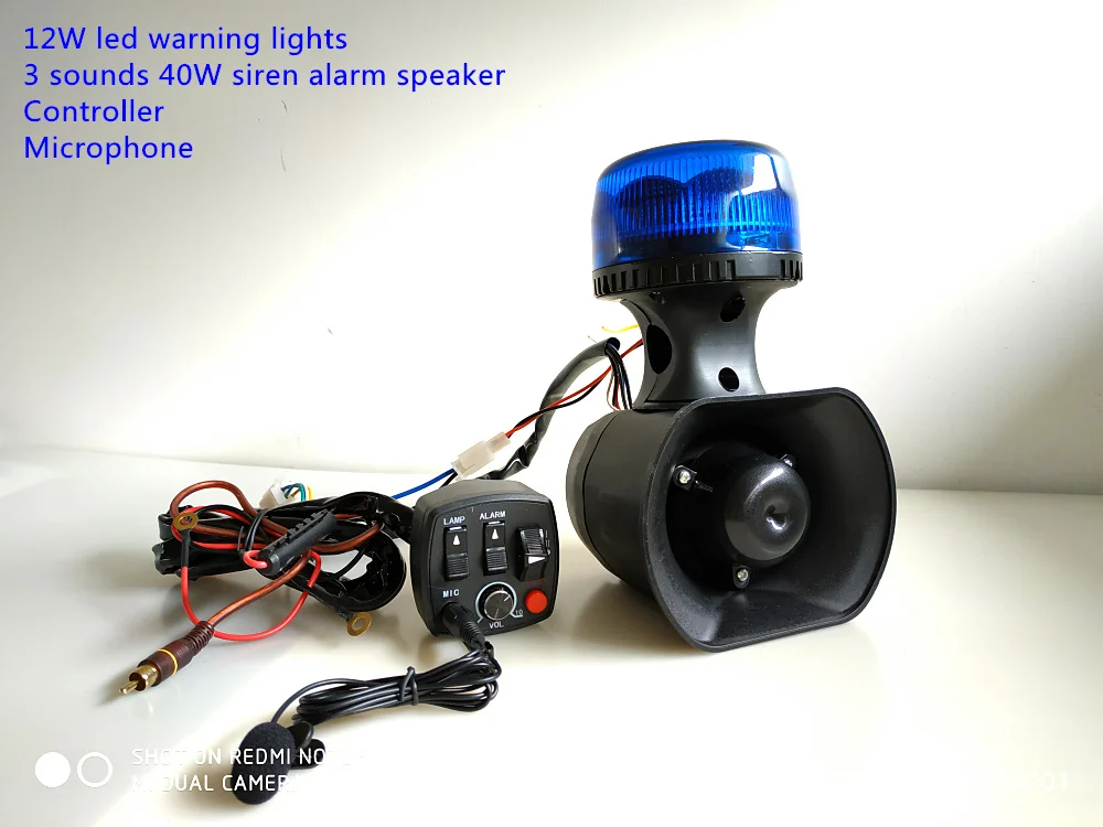 Motorcycle warning equiments 12W led warning beacon light+3sounds 40W siren alarm amplifier speaker+switch controller+microphone