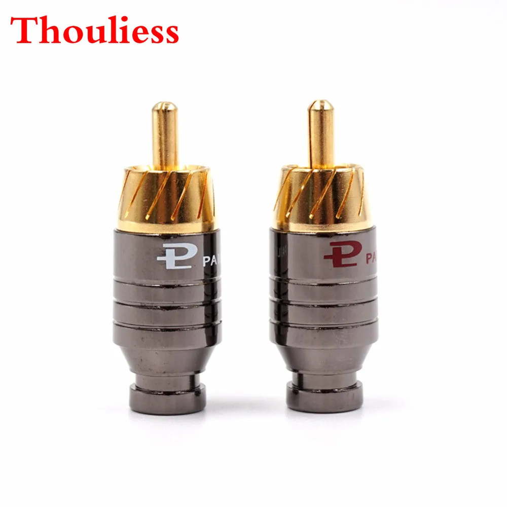 Thouliess 4pcs/Lot Copper RCA Plug Gold Plated Audio Video Adapter Connector HIFI Audio Video RCA Plug RCA Socket