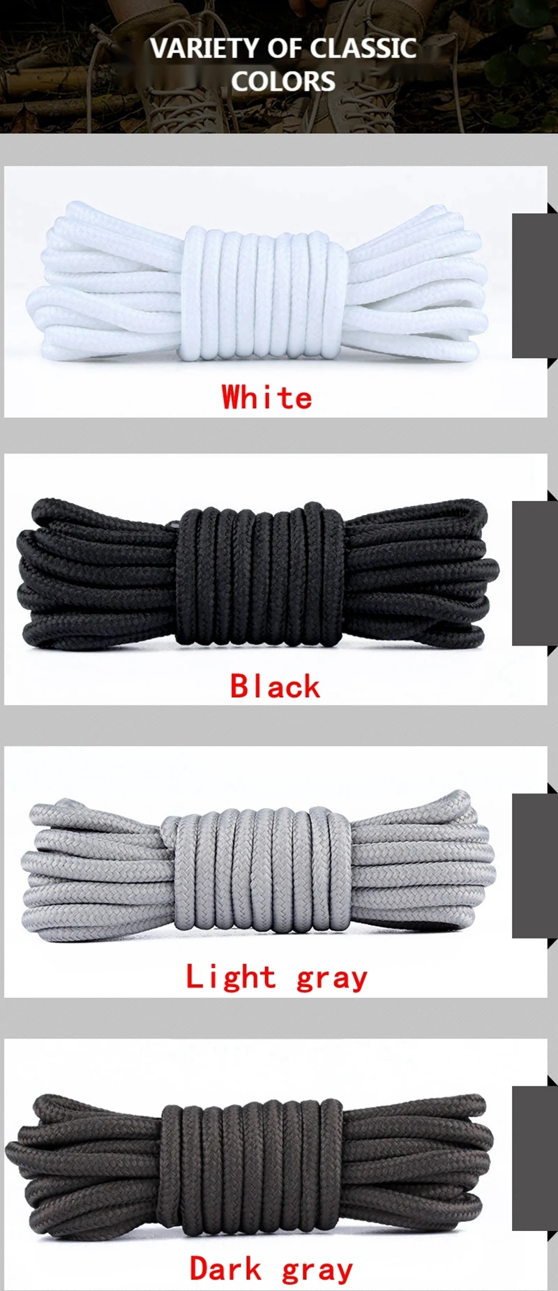 Runde Schnürsenkel, klassisch, hochwertig, schwarz, für Outdoor-Freizeitschuhe, Bergsteiger-Sneaker, Polyester-Schnürsenkel – Detail 8