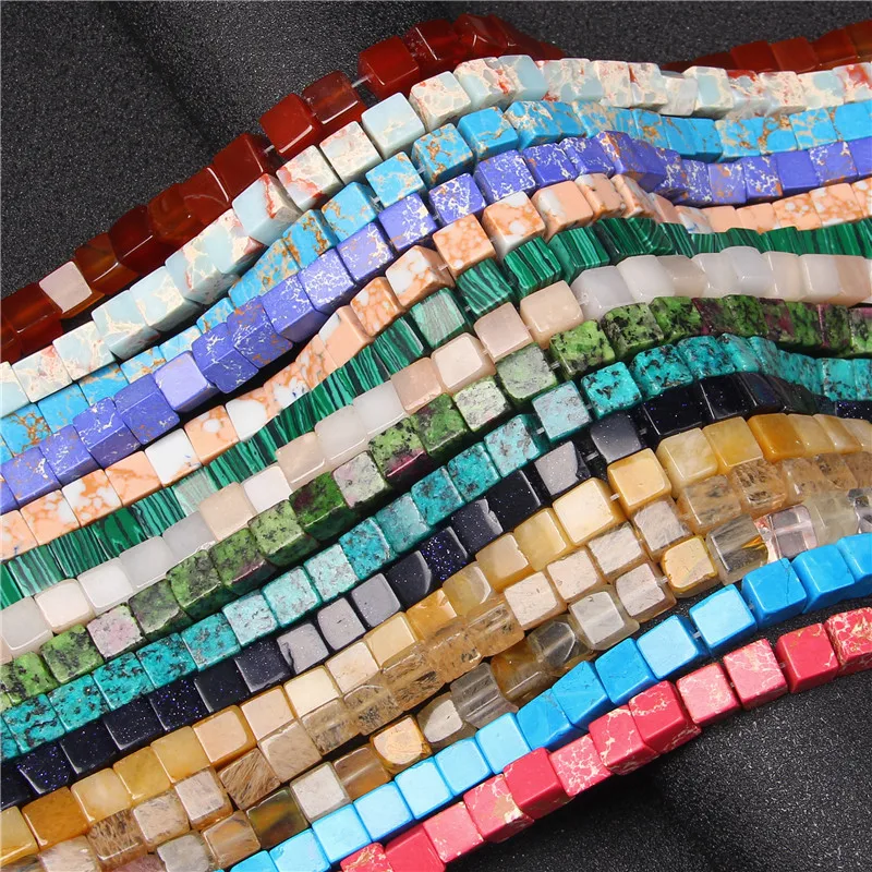 4/6/8mm Jaspers Crystal Square Beads Natural Stone Agates Loose Turquoises Cube Beads for Jewelry Making DIY Accessories 15