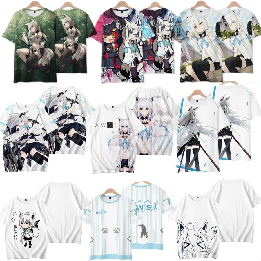 Anime Shirakami Fubuki 3D T 셔츠 여성 남성 여름 패션 반팔 웃긴 Tshirt 그래픽 Tees Streetwear Cosplay Costume