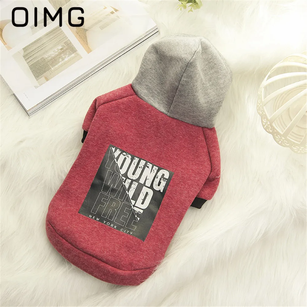 OIMG Small Dogs Clothes Fashion Puppy Clothing Patchwork Dog Hoodies Pomeranian Bichon Letter Printed Pets Cats Outfits Costume