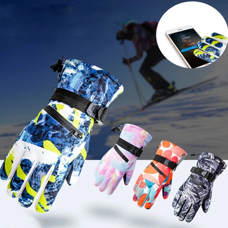 Winter Snowboard Ski Gloves PU Leather Non-slip Touch Screen Waterproof Motorcycle Cycling Fleece Warm Snow Gloves Unisex