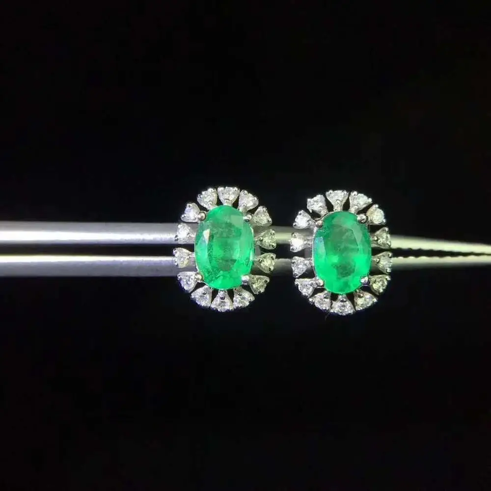 

Natural And Real Emerald Gemstone Earrings Real 925 Silver Fashion Earrings Fine Charm Jewelry for Women