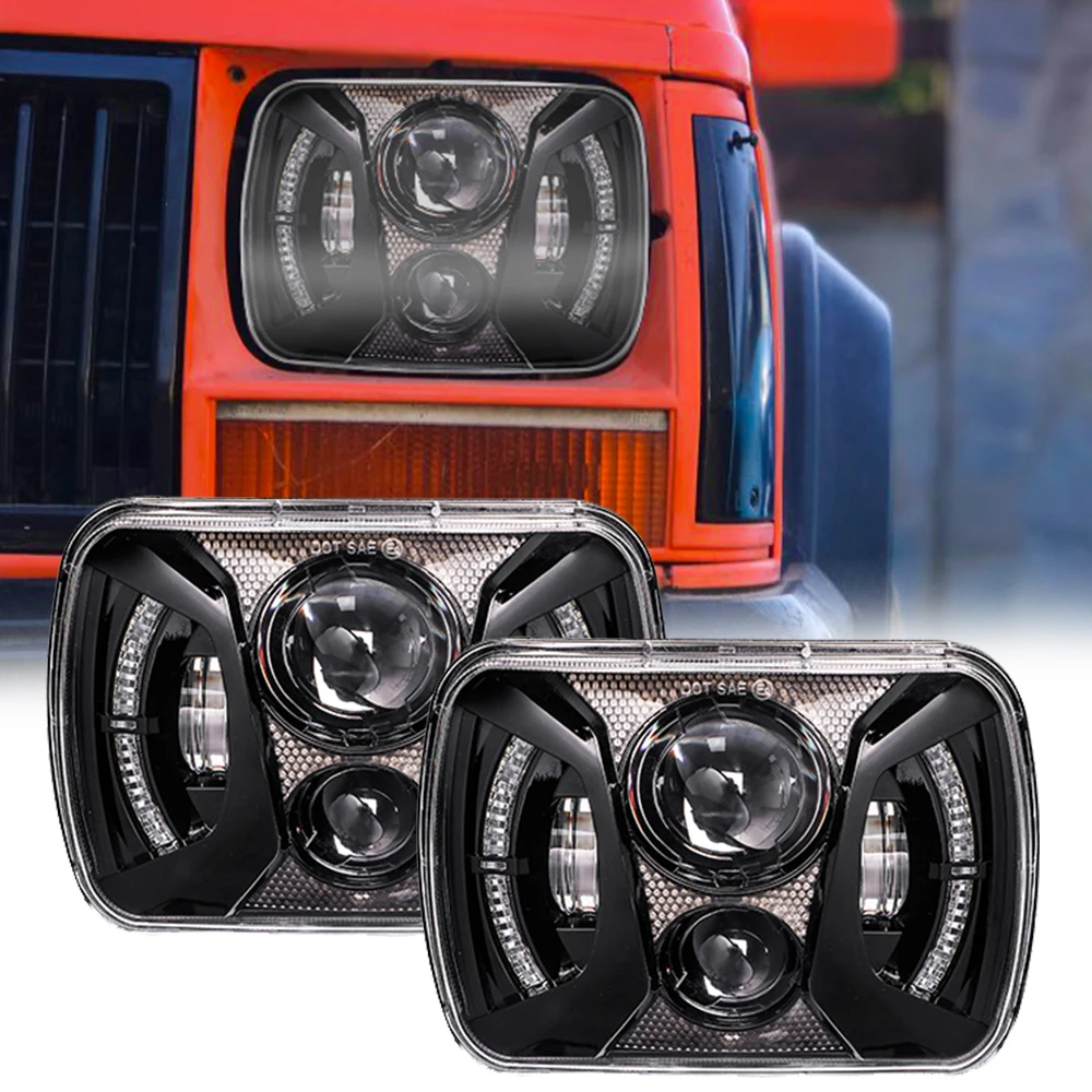 

5x7 Waterproof LED Headlight Sealed Beam Turn Singal 7x6 inch Headlamps For Cherokee XJ YJ Truck