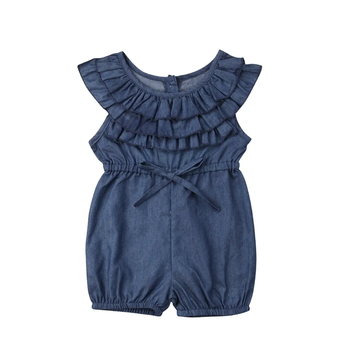 New Baby Girl Denim Romper Girls Princess Ruffle Romper Kids Jumpsuit Toddler Clothing Kid Causal Outfits Summer Clothes