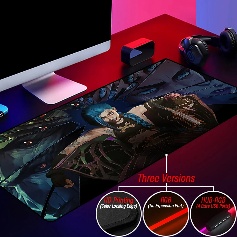 liga das lendas rgb lol gaming mouse pad jinx caitlyn vi personalizado mousepad led backlit esteira de arcane com hub 4in1 usb acessorios 01